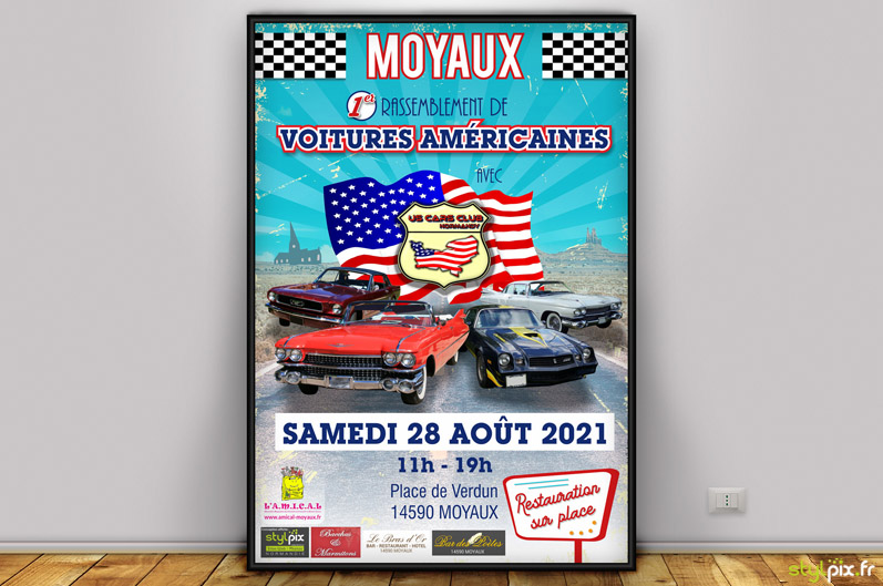 affiche flyer print us cars club normandy calvados